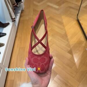 NWT Coach Women Phoebe Ballet Flat Signature Denim True Red CDG80 us8